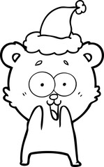 excited teddy bear line drawing of a wearing santa hat