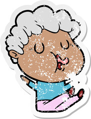 distressed sticker of a cartoon man singing