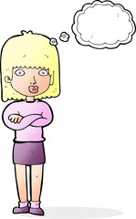 cartoon impatient woman with thought bubble