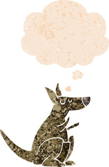 cartoon kangaroo and thought bubble in retro textured style
