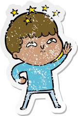 distressed sticker of a cartoon amazed boy