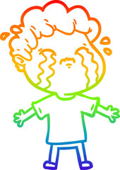 rainbow gradient line drawing cartoon man crying