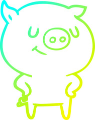 cold gradient line drawing happy cartoon pig