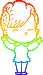 rainbow gradient line drawing cartoon squinting girl