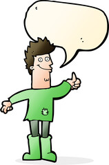 cartoon positive thinking man in rags with speech bubble
