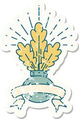 grunge sticker of tattoo style house plant