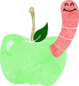 cartoon apple with worm