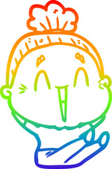 rainbow gradient line drawing cartoon happy old lady