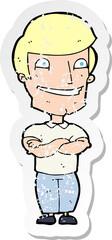 retro distressed sticker of a cartoon grinning man
