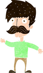 cartoon man with mustache waving