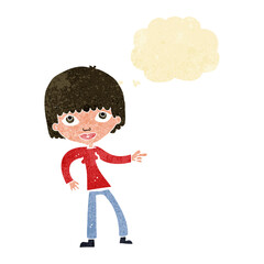 Obraz premium cartoon woman pointing with thought bubble