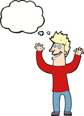 cartoon excited man with thought bubble