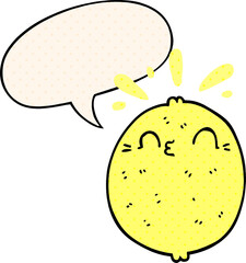 cute cartoon lemon and speech bubble in comic book style