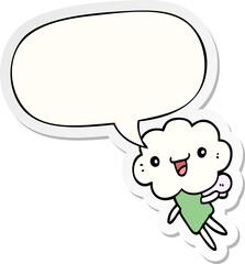 cartoon cloud head creature and speech bubble sticker