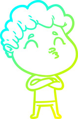 cold gradient line drawing cartoon man pouting