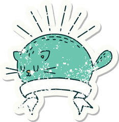 grunge sticker of tattoo style happy cat