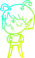 cold gradient line drawing cartoon alien girl