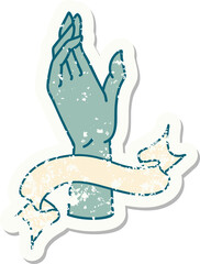grunge sticker with banner of a hand