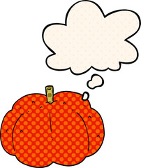 cartoon pumpkin and thought bubble in comic book style