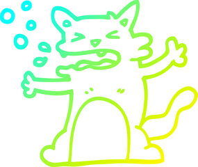 cold gradient line drawing cartoon hiccuping cat