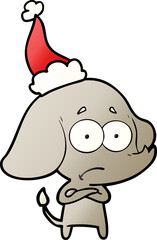 gradient cartoon of a unsure elephant wearing santa hat
