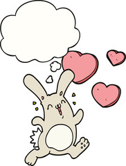 cartoon rabbit in love and thought bubble