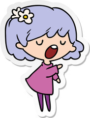 sticker cartoon of a cute kawaii girl