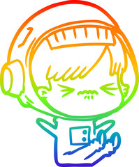 rainbow gradient line drawing cartoon space girl throwing a tantrum