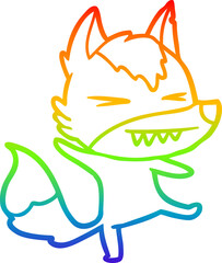 rainbow gradient line drawing angry wolf cartoon