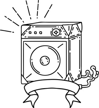 recommend clip art: banner with black line work tattoo style guitar amplifier