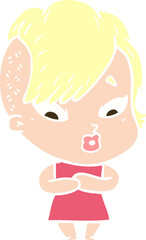 flat color style cartoon surprised girl