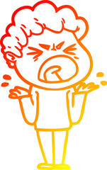 warm gradient line drawing cartoon furious man