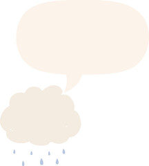 cartoon rain cloud and speech bubble in retro style