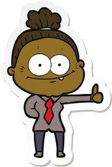 sticker of a cartoon happy old woman