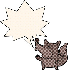 cartoon halloween werewolf howling and speech bubble in comic book style