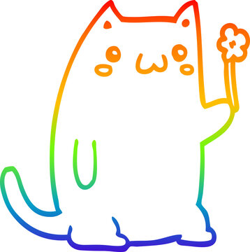 recommend clip art: rainbow gradient line drawing cute cartoon cat