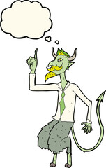 cartoon demon boss in shirt and tie with thought bubble