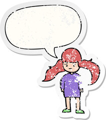 cartoon girl and long hair and speech bubble distressed sticker