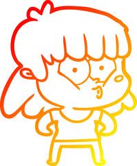 warm gradient line drawing cartoon whistling girl