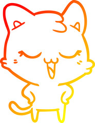 warm gradient line drawing happy cartoon cat
