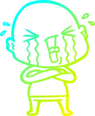 cold gradient line drawing cartoon crying bald man
