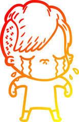 warm gradient line drawing cartoon crying girl