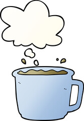 cartoon coffee cup and thought bubble in smooth gradient style