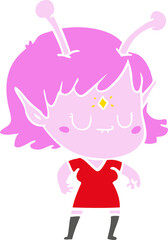 flat color style cartoon alien girl