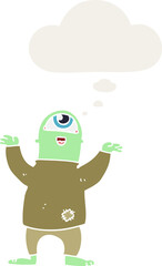 cartoon halloween monster and thought bubble in retro style