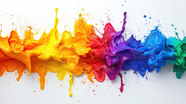 multicolor paint splashes isolated on white background, concept of Belonging Inclusion Diversity Equity DEIB