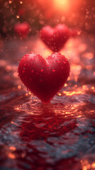 Fototapeta premium Red heart shaped confetti. AI generated art illustration.