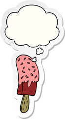 cartoon ice cream lolly and thought bubble as a printed sticker