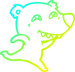 cold gradient line drawing cartoon polar bear showing teeth