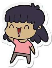sticker of a cartoon happy girl
